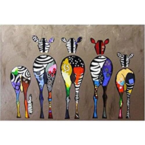 Ornamental Drawing Table Wall Decoration Oil painting Canvas Print Modern Art Without Framing Multicolored Zebras 70 x 50 cm