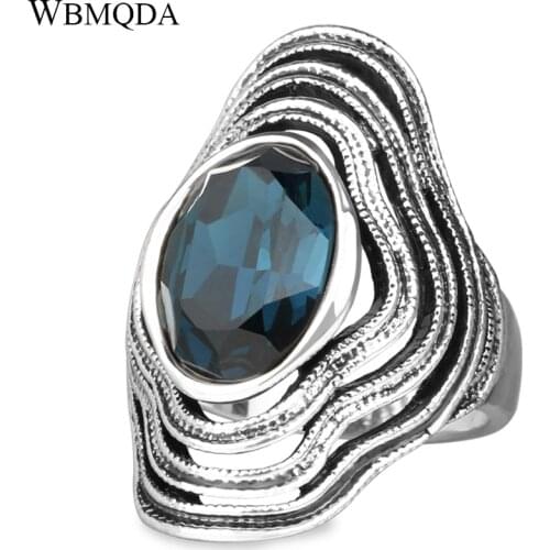 Vintage Blue Purple Glass Ring Silver Color Big Wave Rings For Women Tibetan Jewelry Trending Products 2018 Free Shipping
