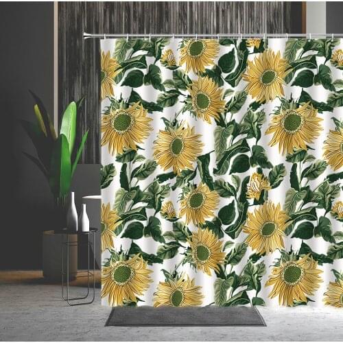 Flowers Shower Curtain Vibrant Sunflower Plant Pattern Polyester Fabric Home Decor Cloth Curtain With Hooks Multiple Size