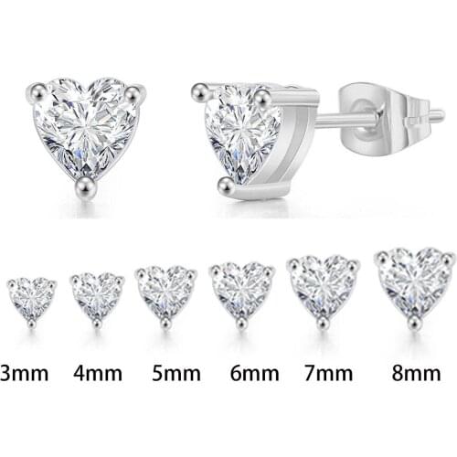 Trend Earrings For Women Heart Clear Zircon Stud Earring for Men Various Sizes Crystals Ear Accessories Earing Jewellry E342