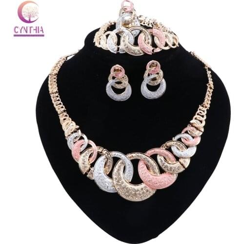 CYNTHIA Nigeria Exaggerated Necklace Earrings Charm Bride Bracelet Ring for Women Party Gift Fashion Jewelry Sets