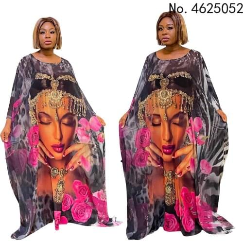 Maxi Dresses Loose Chiffon Sexy Rose Floral Print Dress For Women O Neck Fashion Floor-length Casual Vestidos Plus Size