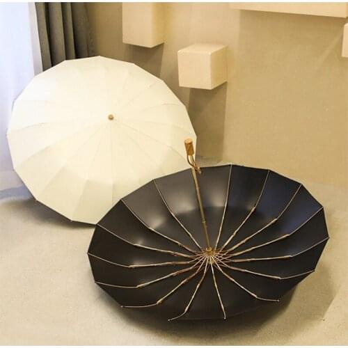 Wooden Handle Umbrella Windproof Golf Business Men Folding Umbrellas Rain Women 16K Big Clear Parasol