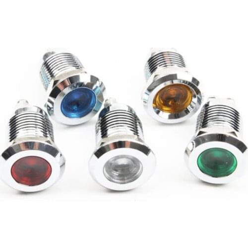 10pcs 12mm LED Metal Indicator Flat Power Indicator Waterproof Signal Lamp 6V12V24V220V