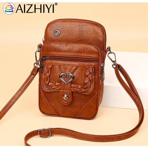 2021 New Vintage Crossbody Bag Casual Pure Color PU Leather Women Mobile Phone Bag Purse for Womens Handbags