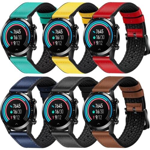 22mm Genuine Leather Watch Strap For Huawei Watch GT GT2 46mm/Samsung Galaxy Watch 46mm/Fossil Q Smartwatch
