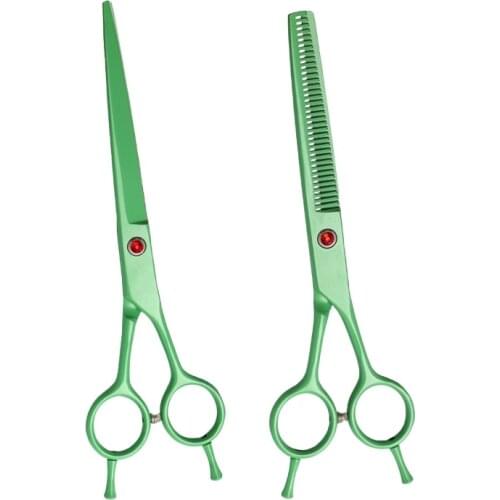 7 Inch Green Japanese Stainless Steel Hair Salon Thinning Cutting Pet Grooming Scissors
