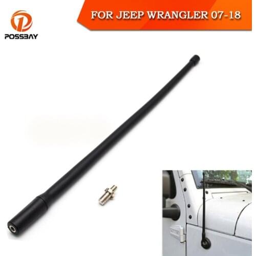 POSSBAY 13" Radio Antenna Mast Adaptor Assembly Black Rubber AM/FM Signals Aerials Car Styling for Jeep Wrangler JK JKU JL 07-18