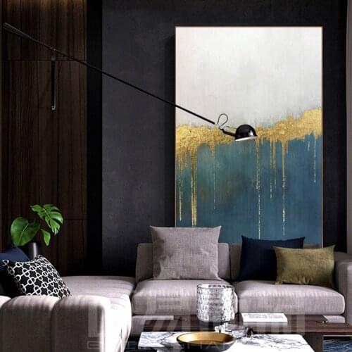 Huge Gold Leaf Picture Art Hand Painted Modern Abstract Oil Painting On Canvas Wall Art For Living Room Home Decoration No Frame