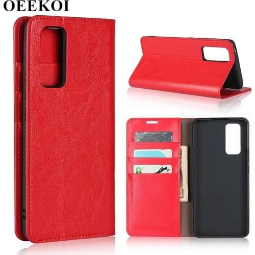 OEEKOI Crazy Horse Genuine Leather Wallet Flip Case for Huawei Honor 30 Pro