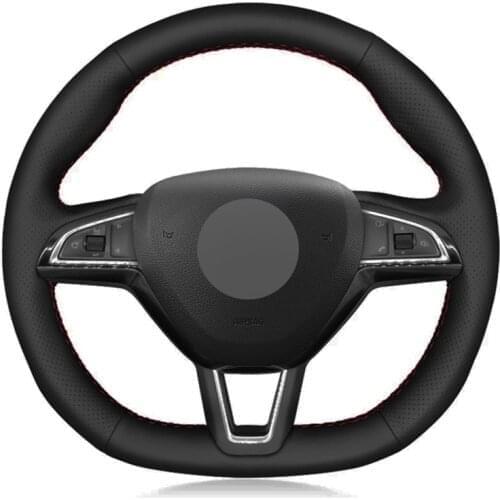 Car Steering Wheel Cover Black Genuine Leather For Skoda Octavia RS Citigo Fabia Scala Karoq Kodiaq Citijet Superb 2015-2019