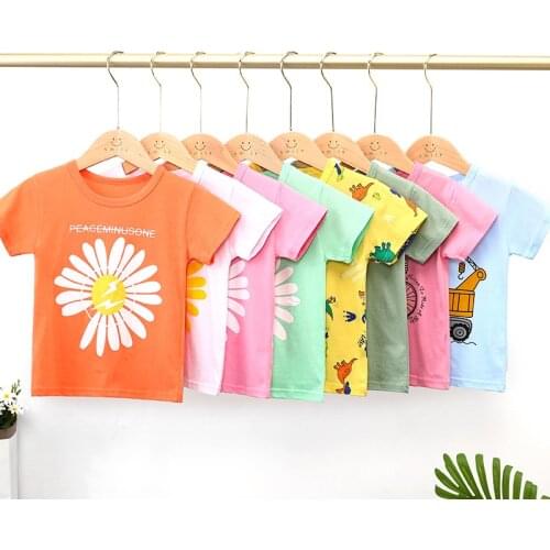 Children Summer T-shirts for Boys Girls Cartoon Daisy Flowers Dinosaur Fashion 100% Cotton Breathable Kids Tee Tops Short Sleeve