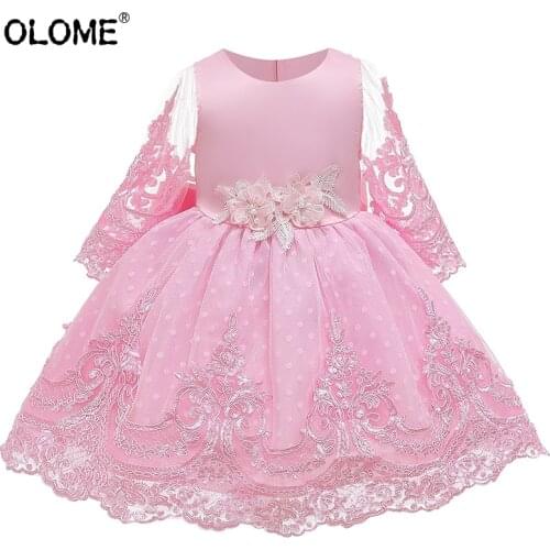 OLOME Girls Princess Dress Children Lace Skirt Bow Tie Birthday Costume Sweetheart Gift Baby Party Garments Kids Clothing