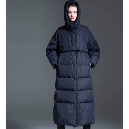 More 120cm longer Winter Womens Hooded Windproof Fluffy Down Coat Female Was Thin Oversized Thick Warm Down Jacket Parkas F2529
