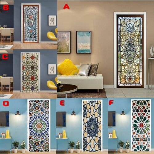 Home Decor Mural Art Decals 3D Creative Wallpaper Self-adhesive Decoration Poster Waterproof PVC Stained Glass Door Sticker