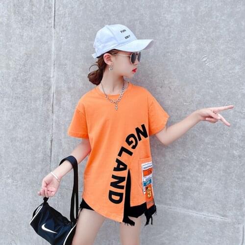 Baby Girl Short-sleeved T-shirt 2021 Summer New Korean Version of The Net Red Big Boy Loose Print Round Neck Mid-length Top