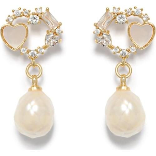 Kfvanfi 2021 new simple shell shiny zircon pendant earrings high-end fashion exquisite natural pearl elegant cute ladies jewelry