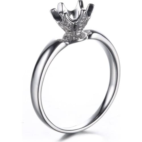 HELON Round 6mm Solid 14k White Gold Pave Real Natural Diamonds Semi Mount Engagement Wedding Women Fine Jewelry Diamond Ring