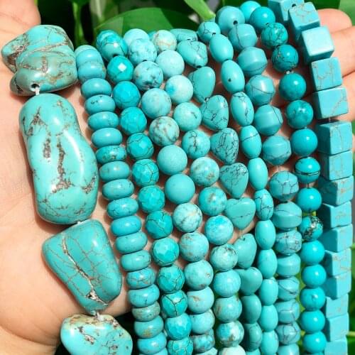 Natural Stones Heart Oval Shape Green Turquoises Flat Round Rondelle Beads for Jewelry DIY Making Bracelet Earrings Accessories