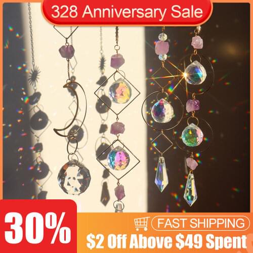 Moon Sun Light Catcher Windchimes Rainbow Maker Crystal Hanging Suncatchers Window Curtain Chandelier Outdoor Garden Home Decor
