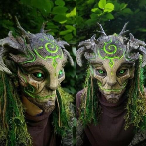 New Green Forest Elf Old Man Mask Realistic Costume Full Head Latex Mask Headgear Masquerade Adult Halloween Cosplay Party Props