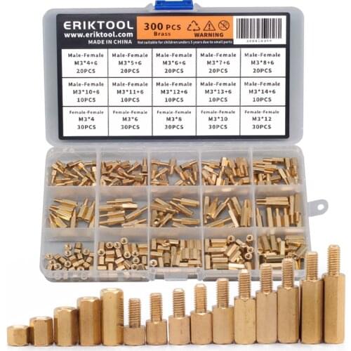 300Pcs M3 Hex Brass Standoff Spacer Set Flat Head Copper Female to Male Spacing Screws Nuts for PCB Motherboard Repair Kit