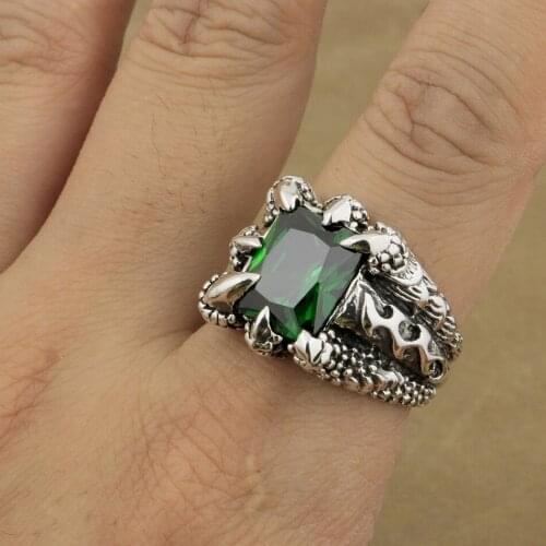Huge Green CZ Stone Dragon Claw Ring 925 Sterling Silver Mens Biker Punk Style 8T402 US Size 7~15