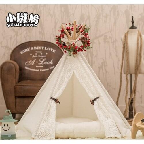 Pet tent cat and dog kennel removable and washable canvas fabric wooden pet kennel pet mat pet supplies