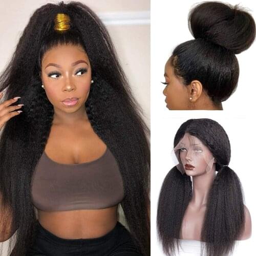 Sapphire Kinky Straight Wig Lace Front Human Hair Wigs Brazilian Full 360 Lace Frontal Wig Yaki Kinky Straight Human Hair Wig