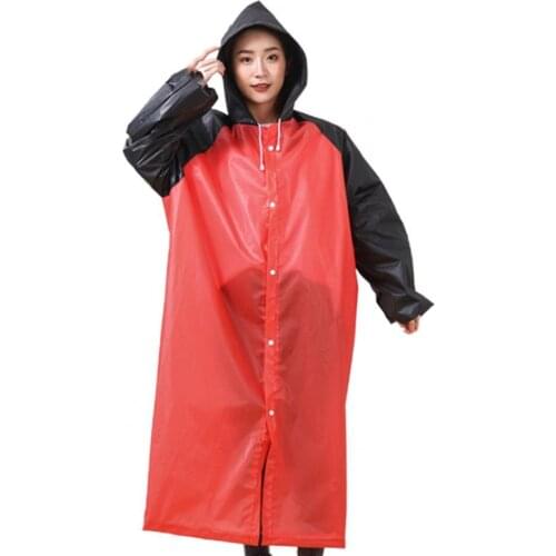 Long Raincoat Unisex Stitching Pattern Waterproof Splice Adult Hooded Raincoat Wear-Resistant Waterproof Button Buckle Rainwear
