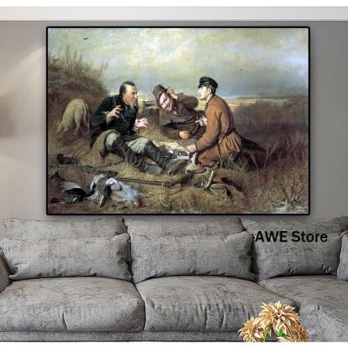 Hunters at rest By Vasilij Perov Posters And Prints Oil Painting on Canvas Scandinavian Wall Art Pictures For Living Room Decor