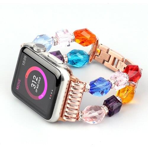 Women Girl Lovely Bracelet for Apple Watch SE Band Series 6 5 4 3 Crystal Beads Strap 40mm 44mm 38mm 42mm Elastic Stretch Belt