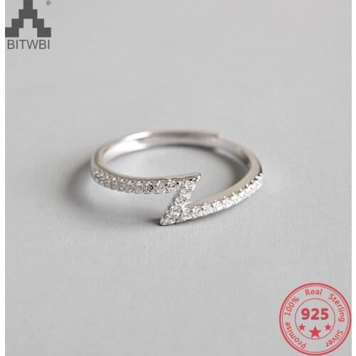 S925 sterling silver micro-simple diamond lightning Z-shaped womens ring silver jewelry