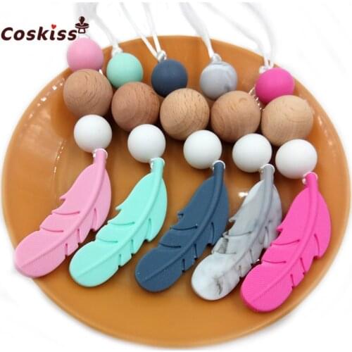 Baby Teething Toy Silicone Training Baby Teethers Necklace Feather Necklace Chew Toy Gifts Beads Pacifier Clip