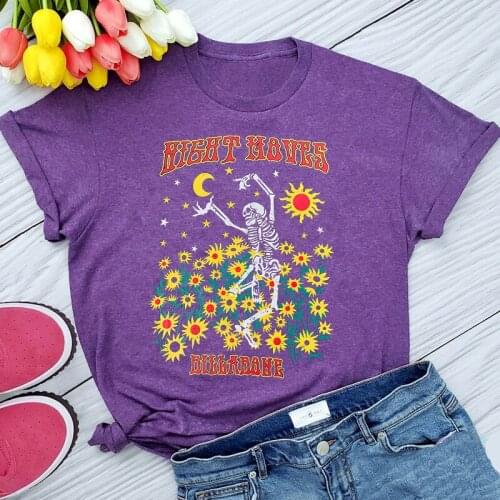 Vintage Skull Dancing Printed Funny Graphic Tshirts Plus Size Cotton Summer Sunflower Tees Short Sleeve Tumblr Fashion 80s Tops