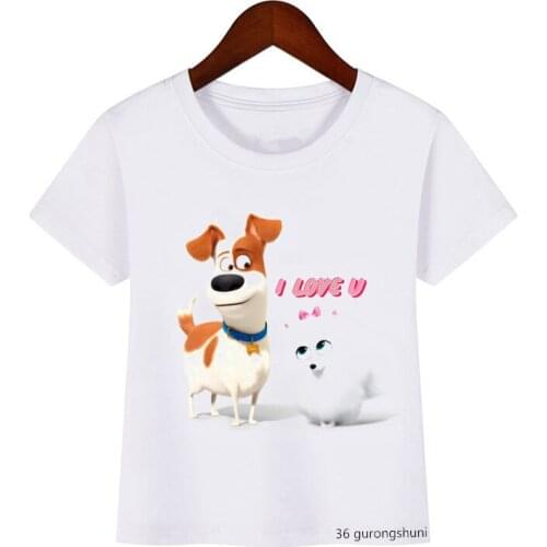 Funny Kids Clothes for Boys/girls with Hats and Dog Print T Shirt for Girls Kawaii Children Clothes White Short-sleeved T-shirt