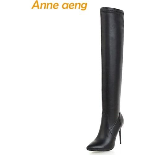 2018 New Winter Women Over-The-Knee Boots High Thin Heel Pointed Toe Sexy Ladies Women Shoes Black Thigh High Boots Big Size