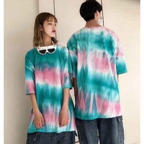 2020 Tie-Dye Print Tees For Women Fashion Casual Round Neck Short Sleeve T-shirt Loose Simple Plus Size T Shirt Couple Wear
