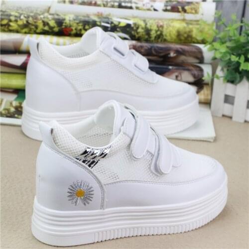 Womens Sneakers With Platform Shoes Wedge Basket 2021 Woman-shoes Thick Sole Roses Casual Fashion Mesh New Solid PU Lace-Up Cro