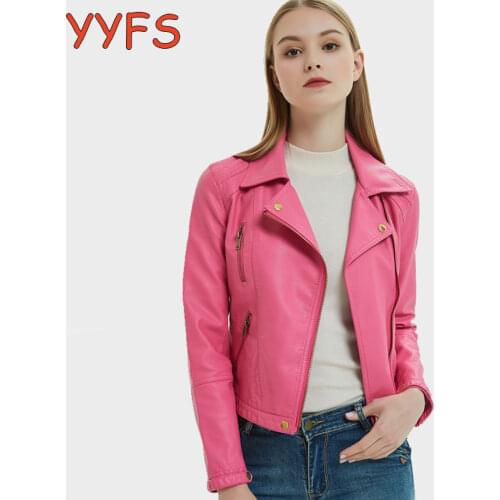 Women Motorcycle Faux Leather Jackets Ladie 2020 New Short Pink PU Jacket Autumn Biker Streetwear Black Slim Zipper Coat
