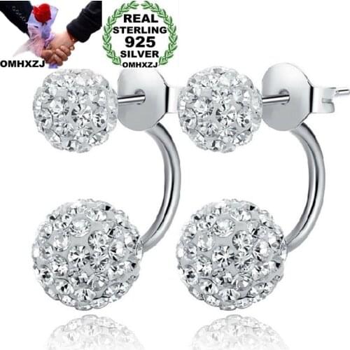 OMHXZJ Wholesale European Fashion Woman Girl Party Wedding Gift White Zircon 925 Sterling Silver Stud Earrings EA95
