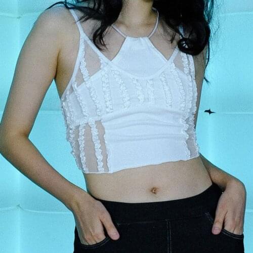 Women’s Fashion Fake-two Camisole Sexy Solid Color Perspective Halter Exposed Navel Top Woman Sling Crop Tops