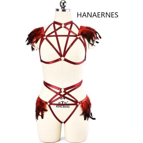 Womens Red Elastic Erotic Lingerie Sexy Bondage Harness Sexy Lingerie Open Harness Bra See Through Adjustable Underwear Set