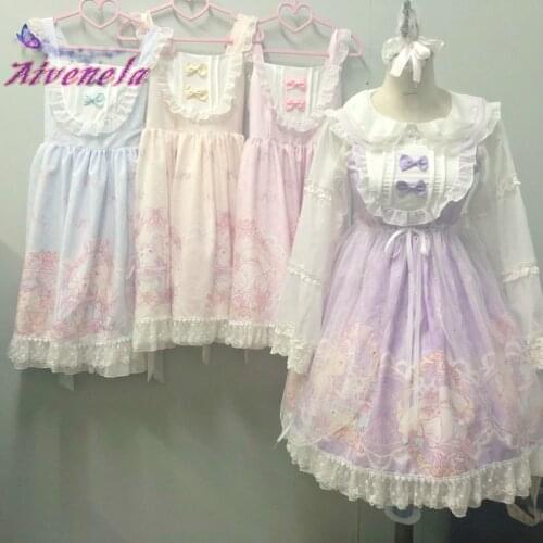 Summer Japanese Lolita JSK Dress Sweet Lolita Straped Dresses Female Girls Fungus Women Lace Ruffle Loli Kawaii Dress AFC700