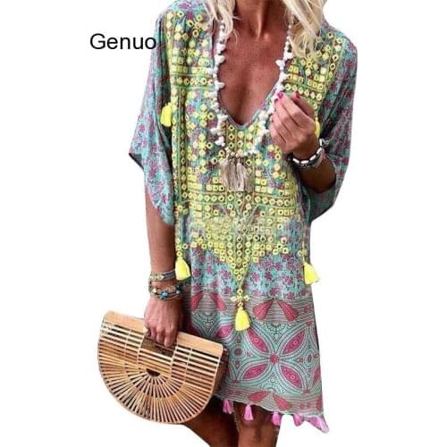 Women Summer Dress Sexy V Neck Ladies Clothes Casual Kaftan Dress Plus Size Boho Dresses For Women Sundress Loose Party Dresses