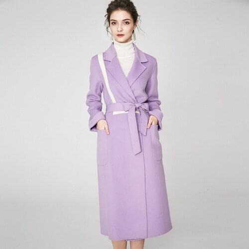 Women s winter coat purple Double sided wool cashmere outwear 2019 autumn plus size ladies fashion coats jackets long free ship