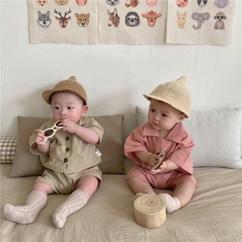 Ins Summer Children Clothing Boys Plain Color 2 pcs outfit Korea Style Baby Loose and Thin Breathable Shirt Short Suit TZ002