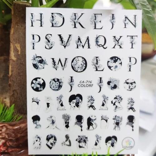 3D Stickers for Nails English Letter Flowers Woman Girl Nails Art Decoration Manicure Sticker Sliders Nail Foil Accessories