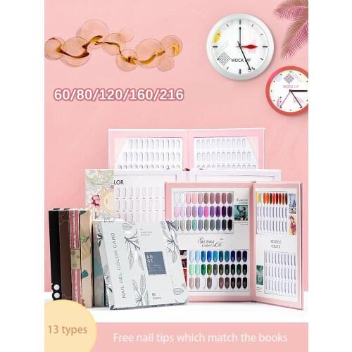 60/80/120/160/216 Nail Display Book Tips Leather Cover Gel Polish Display Chart Salon Tools with False Tips Showing Shelf