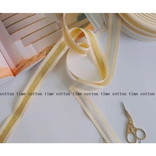 8 Yards 2.5cm Cotton Grosgrain Webbing Printed golden silver Ribbon for DIY Sewing Clothes Tape Decor Craft